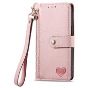 HUANGTAOLI Case for Samsung Galaxy S21 FE 5G, RFID Blocking Zipper Pouch with 7 Card Slots, 360 Degree Protection Shockproof Phone Case, Lightweight and Scratch Resistant, Pink