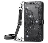 HUANGTAOLI Crossbody Bling Case for Motorola ThinkPhone 25, Adjustable Shoulder Strape 47"/120cm, 360 Degree Protection Shockproof PU Leather Phone Case, Kickstand and 3 Card Slots Black
