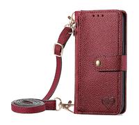 HUANGTAOLI Crossbody Case for Honor X6 5G, Adjustable Shoulder Strape 47", RFID Blocking Pouch with 7 Card Slots, 360 Degree Protection Shockproof PU Leather Phone Case, Red
