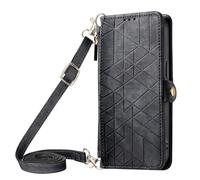 HUANGTAOLI Crossbody Case for Samsung Galaxy A36, Zipper Pouch with 3 Card Holder, Adjustable Shoulder Strape 47"/ 120cm, Shokproof PU Leather Phone Case, Black