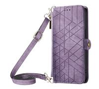 HUANGTAOLI Crossbody Case for Samsung Galaxy A36, Zipper Pouch with 3 Card Holder, Adjustable Shoulder Strape 47"/ 120cm, Shokproof PU Leather Phone Case, Purple