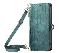 HUANGTAOLI Crossbody Case for Samsung Galaxy S21 FE 5G, Zipper Pouch with 3 Card Holder, Adjustable Shoulder Strape 47"/120cm, 360 Degree Protection Shockproof Phone Case, Green