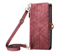HUANGTAOLI Crossbody Case for Samsung Galaxy S21 FE 5G, Zipper Pouch with 3 Card Holder, Adjustable Shoulder Strape 47"/120cm, 360 Degree Protection Shockproof Phone Case, Red
