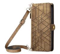HUANGTAOLI Crossbody Case for Samsung Galaxy S21 FE 5G, Zipper Pouch with 3 Card Holder, Adjustable Shoulder Strape 47"/120cm, 360 Degree Protection Shockproof Phone Case, Brown