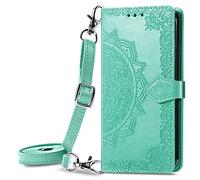 HUANGTAOLI Crossbody Flip Case for OPPO Realme 9i 5G, Kickstand with 3 Card Slots, Adjustable Shoulder Strape 47"/120cm, 360 Degree Protection Shockproof Phone Case, Slim Fit and Anti-Slip Green