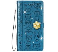 HUANGTAOLI Flip Case for Motorola ThinkPhone 25, Crystal Bling Wallet Cover with 3 Card Holder, Shockproof PU Leather Phone Case, Blue