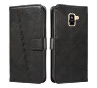 HUANGTAOLI Flip Case for Samsung Galaxy A6 2018, 360 Degree Protection Shockproof PU Leather Wallet Phone Cover, Kickstand and 3 Card Slots, Black