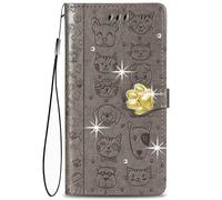 HUANGTAOLI Flip Case for Samsung Galaxy A70, Crystal Bling Wallet Cover with 3 Card Holder, 360 Degree Protection Shockproof Phone Case, Lightweight and Scratch Resistant, Gray