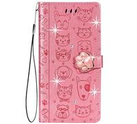 HUANGTAOLI Flip Case for Samsung Galaxy A70, Crystal Bling Wallet Cover with 3 Card Holder, 360 Degree Protection Shockproof Phone Case, Lightweight and Scratch Resistant, Pink