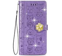HUANGTAOLI Flip Case for Samsung Galaxy A70, Crystal Bling Wallet Cover with 3 Card Holder, 360 Degree Protection Shockproof Phone Case, Lightweight and Scratch Resistant, Purple