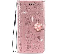 HUANGTAOLI Flip Case for Samsung Galaxy A70S, Crystal Bling Wallet Cover with 3 Card Holder, 360 Degree Protection Shockproof Phone Case, Lightweight and Scratch Resistant, Rose Gold