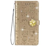 HUANGTAOLI Flip Case for Samsung Galaxy A70S, Crystal Bling Wallet Cover with 3 Card Holder, 360 Degree Protection Shockproof Phone Case, Lightweight and Scratch Resistant, Gold