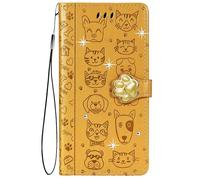 HUANGTAOLI Flip Case for Samsung Galaxy A70S, Crystal Bling Wallet Cover with 3 Card Holder, 360 Degree Protection Shockproof Phone Case, Lightweight and Scratch Resistant, Yellow