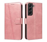 HUANGTAOLI Flip Case for Samsung Galaxy S21 FE 5G, 360 Degree Protection Shockproof PU Leather Wallet Phone Cover, Kickstand and 3 Card Slots, Rose Gold