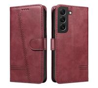 HUANGTAOLI Flip Case for Samsung Galaxy S21 FE 5G, 360 Degree Protection Shockproof PU Leather Wallet Phone Cover, Kickstand and 3 Card Slots, Red