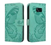 HUANGTAOLI Flip Case for Samsung Galaxy S7 Edge, Card Holder and Kickstand, 360 Degree Protection Shockproof PU Leather Magnetic Closure Wallet Phone Case, Green
