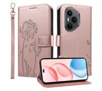 HUANGTAOLI Wallet Case for Honor 400 Pro 5G, Kickstand and 3 Card Slots, 360 Degree Protection Shockproof Magnetic Closure Flip Cover, Rose Gold