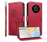 HUANGTAOLI Wallet Case for Honor Magic4 Lite 5G, Kickstand and 3 Card Slots, 360 Degree Protection Shockproof Magnetic Closure Flip Cover, Red
