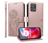 HUANGTAOLI Wallet Case for Motorola Moto G04, Kickstand and 3 Card Slots, 360 Degree Protection Shockproof Magnetic Closure Flip Cover, Rose Gold