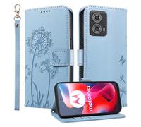 HUANGTAOLI Wallet Case for Motorola Moto G04, Kickstand and 3 Card Slots, 360 Degree Protection Shockproof Magnetic Closure Flip Cover, Sky Blue