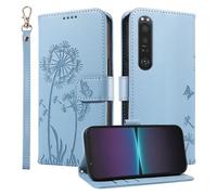 HUANGTAOLI Wallet Case for Sony Xperia 1 IV, Kickstand and 3 Card Slots, 360 Degree Protection Shockproof Magnetic Closure Flip Cover, Sky Blue