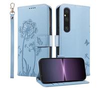 HUANGTAOLI Wallet Case for Sony Xperia 1V, Kickstand and 3 Card Slots, 360 Degree Protection Shockproof Magnetic Closure Flip Cover, Sky Blue