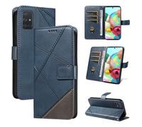 HUANGTAOLI Wallet Phone Case for Samsung Galaxy A71 4G Dual SIM (NOT 5G), Kickstand and 3 Card Slots, PU Leather Shockproof Flip Cover Flexible and Foldable, Blue