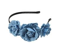 HUANIZI Rose Shape Blue Headbands for Woman Girl Washed-Denim Hairband for Spa Hair Hoop Multipurpose Hairband for Taking Photo