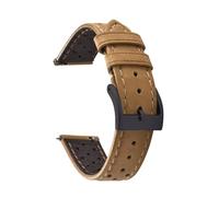 HuanJ Breathable Leather Watch Band 18mm 20mm 22mm Quick Release Strap Vintage Straps Matte Men Women Bracelet(Khaki-Black,18mm)