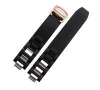 HuanJ Compatible With Cartier 21st Century Convex Silicone Watch Band Black White Waterproof Chain Accessories Are Suitable 20 * 10mm Belt(Black rose gold)