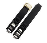 HuanJ Compatible With Cartier 21st Century Convex Silicone Watch Band Black White Waterproof Chain Accessories Are Suitable 20 * 10mm Belt(Black gold)