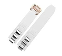 HuanJ Compatible With Cartier 21st Century Convex Silicone Watch Band Black White Waterproof Chain Accessories Are Suitable 20 * 10mm Belt(White rose gold)