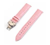 HuanJ Crocodile Pattern Watchstrap 12 13 14 15 16 17 18 19 20 21 22 24mm Genuine Leather Watch Band Metal Butterfly Buckle Wrist Belt(Pink,15mm)