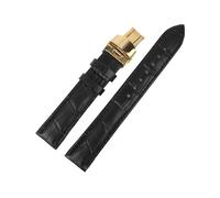 HuanJ Genuine Leather Bamboo Pattern Strap Butterfly Buckle Black Brown Blue Watchband 18mm 20mm 22mm 24mm Bracelet Watch Accessories(Black-G Butterfly,18mm)