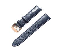 HuanJ Genuine Leather Litchi Pattern Soft Strap Men's Ladies Pin Buckle Elephant Grey Apricot Purple Watch Accessories(Royal blue rose,19mm)