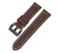 HuanJ Genuine Leather Strap Compatible With Panerai Watch Band Men Women PAM111/441/312 Crazy Horse Belt 20mm 22mm 24mm 26mm(DarkBrown-Black,24mm)