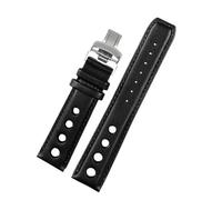 HuanJ Genuine Leather Watch Bracelet Compatible With Tissot 1853 Racing PRS516 T91 Top Layer Cowhide 20mm(Black-silver)