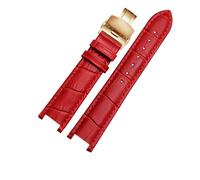 HuanJ Genuine Leather Watch Strap Compatible With MK Michael Kors Mike Coles Mk2277 2425 Waterproof Sweat-Proof Notch Band 20mm Wrist(Red-Golden-B1)