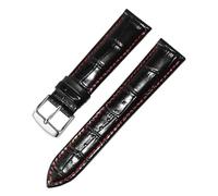 HuanJ Genuine Leather Watch Strap For Both Men And Women, Needle Buckle Butterfly Chain(Black Red A,14mm)