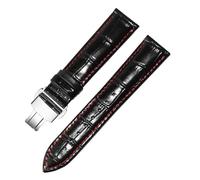HuanJ Genuine Leather Watch Strap For Both Men And Women, Needle Buckle Butterfly Chain(Black Red B,14mm)