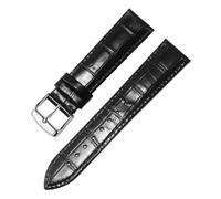 HuanJ Genuine Leather Watch Strap For Both Men And Women, Needle Buckle Butterfly Chain(Black Silver A,24mm)