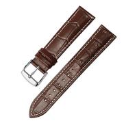 HuanJ Genuine Leather Watch Strap For Both Men And Women, Needle Buckle Butterfly Chain(Brown White silver A,24mm)