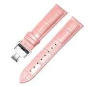 HuanJ Genuine Leather Watch Strap For Both Men And Women, Needle Buckle Butterfly Chain(Pink Silver B,20mm)