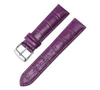 HuanJ Genuine Leather Watch Strap For Both Men And Women, Needle Buckle Butterfly Chain(Purple silver A,24mm)