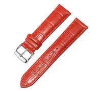 HuanJ Genuine Leather Watch Strap For Both Men And Women, Needle Buckle Butterfly Chain(Red Silver A,14mm)
