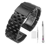 HuanJ Metal Watch Band Stainless Steel Bracelet Straps Replacement Screws Link 20mm/22mm/24mm/26mm(Black,24mm)