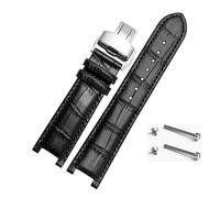 HuanJ Notched Leather Watch Strap 20 * 11mm 22 * 13mm Compatible With GC Guess Passa Genuine Lleathe Waterproof Watch Chain Men Women(Black-silver,22x13mm)