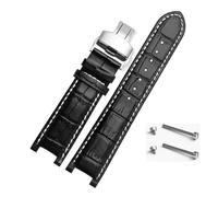 HuanJ Notched Leather Watch Strap 20 * 11mm 22 * 13mm Compatible With GC Guess Passa Genuine Lleathe Waterproof Watch Chain Men Women(Black-white-silver,20x11mm)