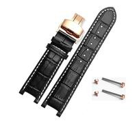 HuanJ Notched Leather Watch Strap 20 * 11mm 22 * 13mm Compatible With GC Guess Passa Genuine Lleathe Waterproof Watch Chain Men Women(Black-white-rose,22x13mm)