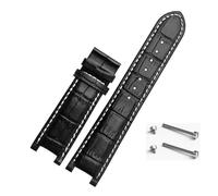HuanJ Notched Leather Watch Strap 20 * 11mm 22 * 13mm Compatible With GC Guess Passa Genuine Lleathe Waterproof Watch Chain Men Women(Black white- no,20x11mm)